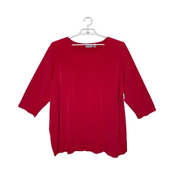 SUSAN GRAVER Red Liquid Knit 3/4 Sleeve Blouse Basics Layering Holiday 3X - Picture 1 of 8